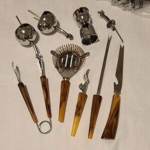 Bakelite Bar Accessory Tool Set, Butterscotch Swirl, Vintage